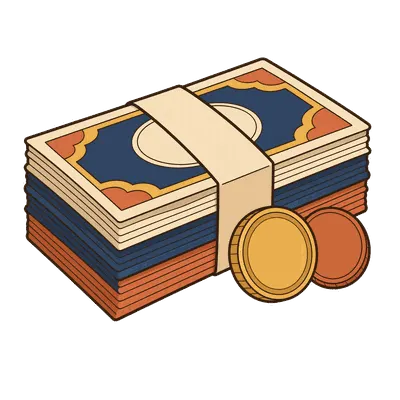 Banknotes and coins illustration, free PNG
