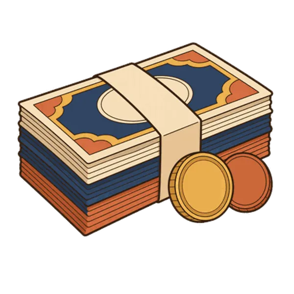 Banknotes and coins, free transparent PNG illustration