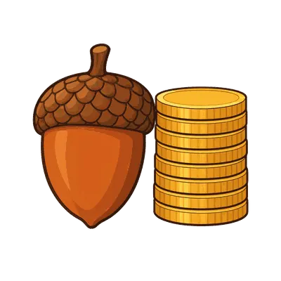 Acorn and gold coins illustration, free PNG