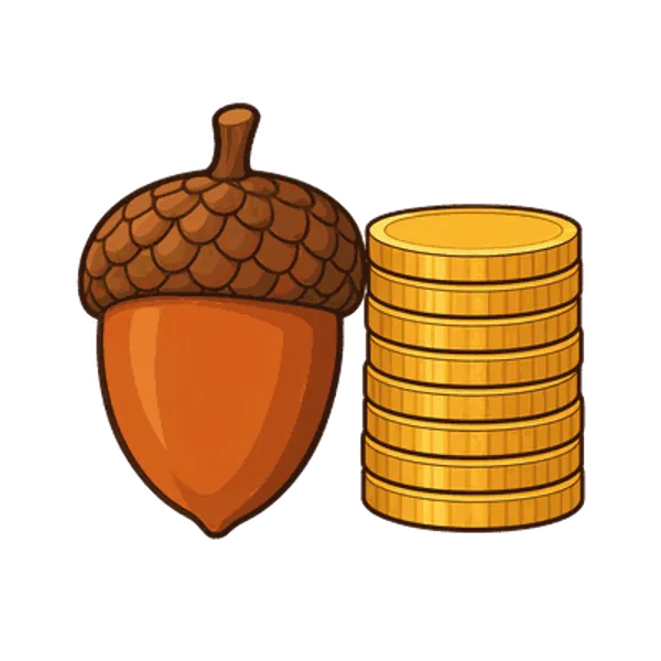 Acorn and gold coins, free transparent PNG illustration