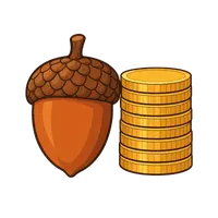 Acorn and gold coins illustration, free PNG