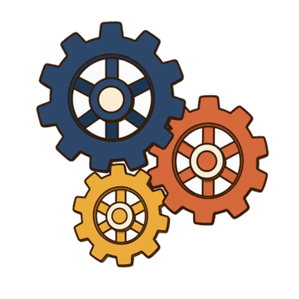 Interlocking cogs, free transparent PNG illustration
