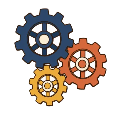 Interlocking cogs illustration, free PNG
