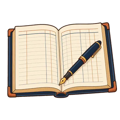 Ledger and fountain pen illustration, free PNG