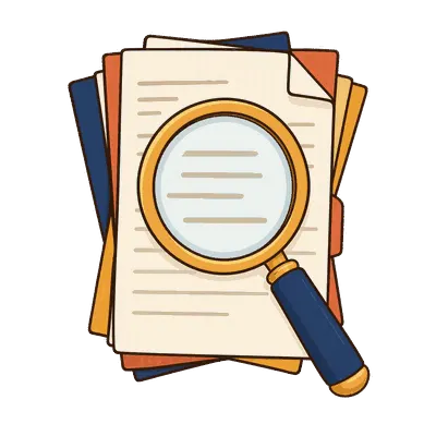 Magnifier over documents illustration, free PNG