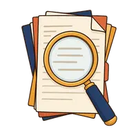 Magnifier over documents illustration, free PNG