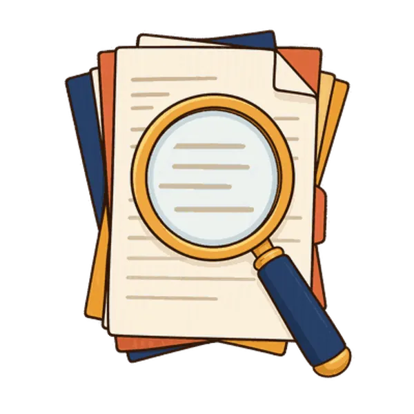 Magnifier over documents, free transparent PNG illustration