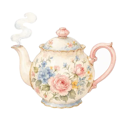 Floral teapot illustration, free PNG