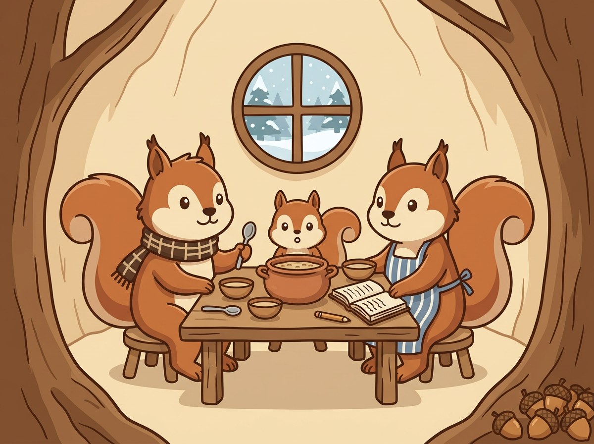 겨울, 멀건 죽을 나누는 가족